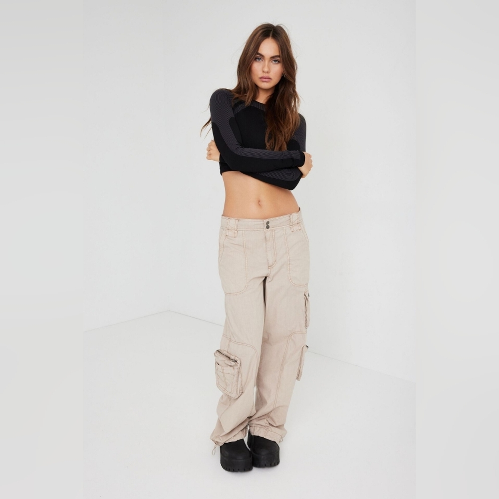 NWOT Garage Beige 100% Cotton Sawyer Cargo Parachute Pants Sz XS